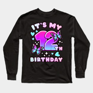 12th Birthday Girl 12 years Butterflies and Number Long Sleeve T-Shirt